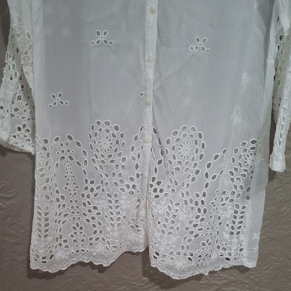 Johnny Was Wome's White Embellished Tunic with Mandarin Collar Size L - Picture 6 of 12